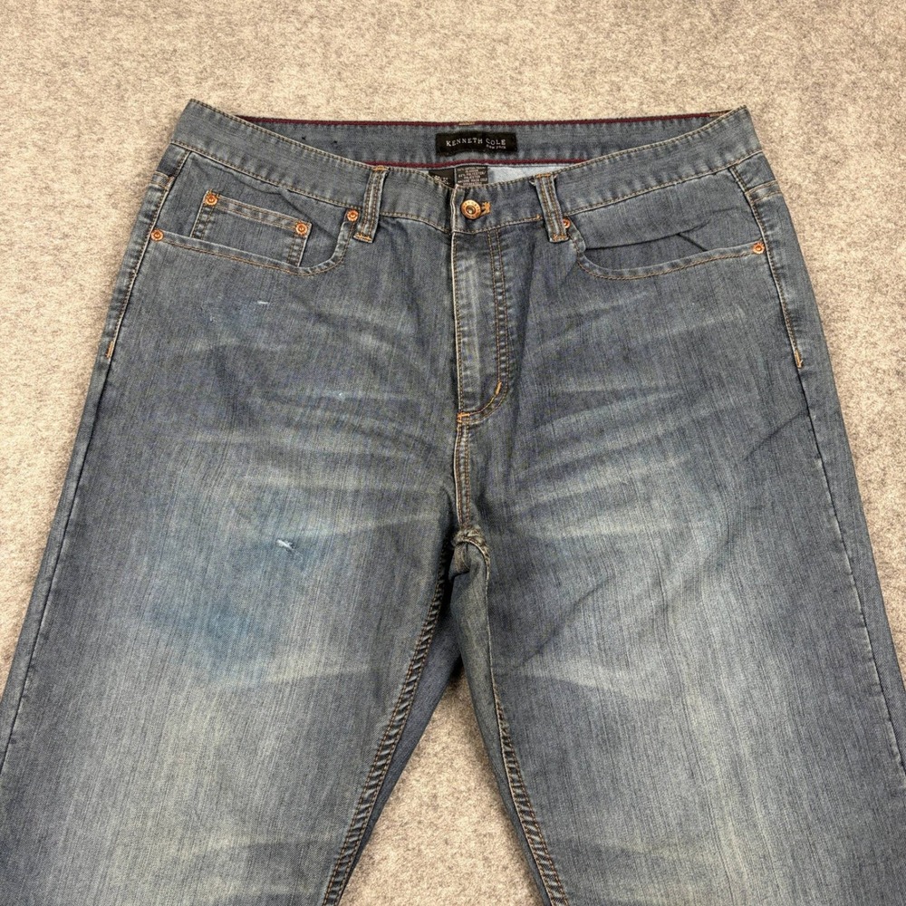 Kenneth Cole Jeans Mens 36x32 Blue Denim Straight Leg Casual Regular Fit Stretch